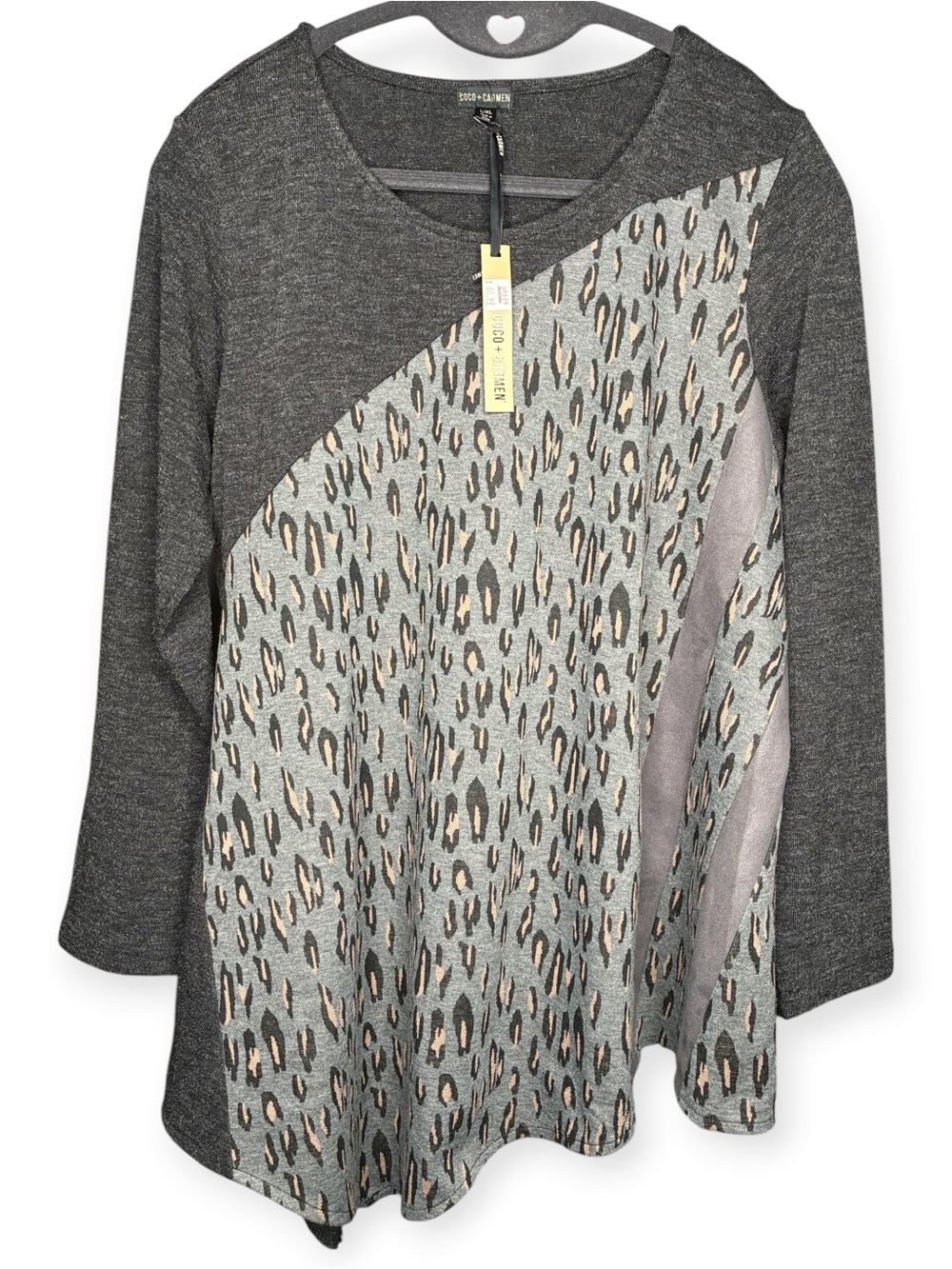 Coco + Carmen L/XL Asymmetrical Leopard Print Sansa Knit Tunic Top